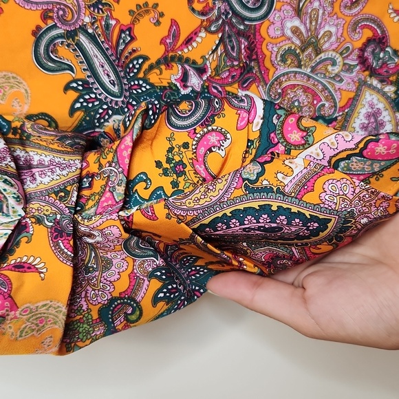 Retro Print Orange and Pink Long Sleeve Mini Dress Women Size M - Picture 5 of 6